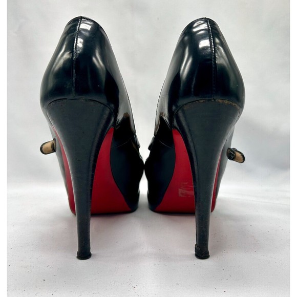 CHRISTIAN LOUBOUTIN Black Patent Leather Peep-Toe Mary Jane Platform Pum… - Picture 5 of 13